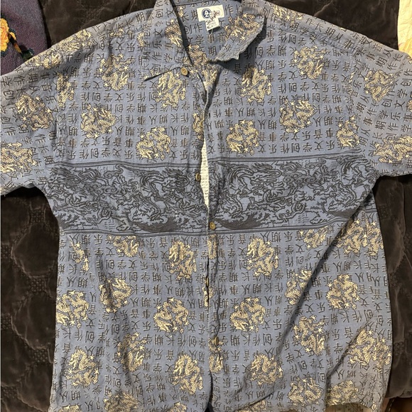 Arizona Jean Company vintage blue Dragon + Asian Print Shirt - Picture 1 of 4